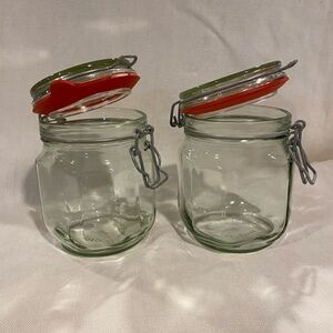 Set of 2 upcycled clip top hinged glass jars-canning/storage 24oz for sour dough